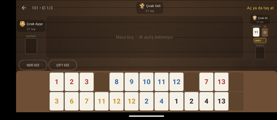 101 Okey masası